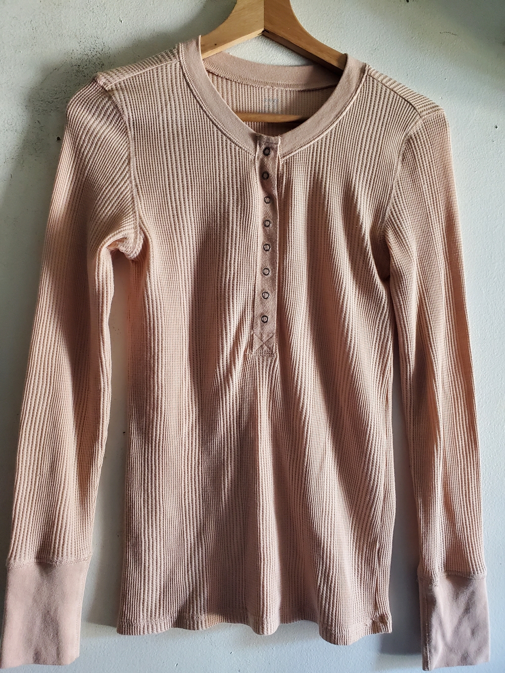aerie Ribbed Henley Long Sleeve Top - Blush Pink